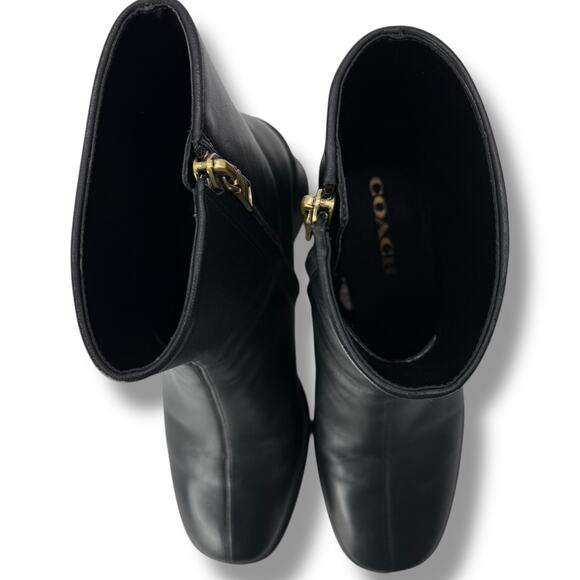 Coach Gigi Leather Booties Size 8.5 Block Heel Ankle Square Toe Boots - Picture 4 of 12